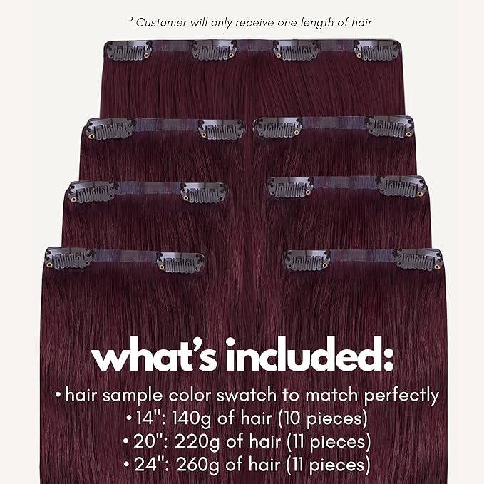 Irresistible Me Real Human Hair Extensions Clip Ins – 100% Human Hair Clip In Extensions for Length & Volume – Invisible Extension – Heat Resistant & Dyeable – Cherry Red, 20 Inches