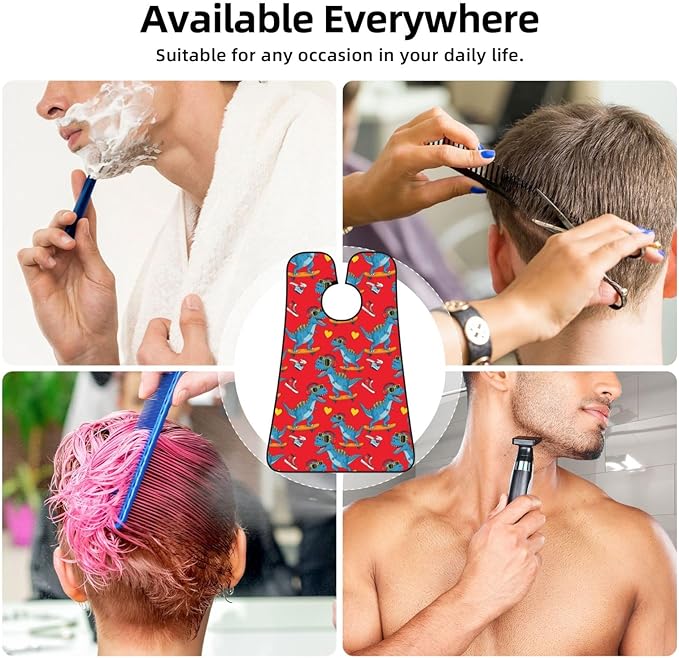 Strong Suction Cup Beard Grooming Bib, Non-Stick Hair Catcher, Waterproof, for Shaving, Cool Funny Skateboard Dinosaur