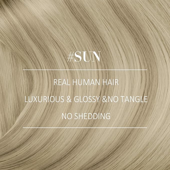 YoungSee Clip in Human Hair Extensions Ash Blonde Clip in Hair Extensions Human Hair Ombre Ash Blonde to Platinum Blond Highlights Clip in Hair Extensions Thick Remy Hair 7Pcs 120G 14Inch