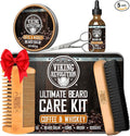 Viking Revolution - Ultimate Beard Kit Coffee and Whiskey - Beard Grooming Kit for Men with Beard Brush, Beard Comb, Beard Balm, Beard Oil, Beard and Moustache Scissors - Husband Gifts for Men
