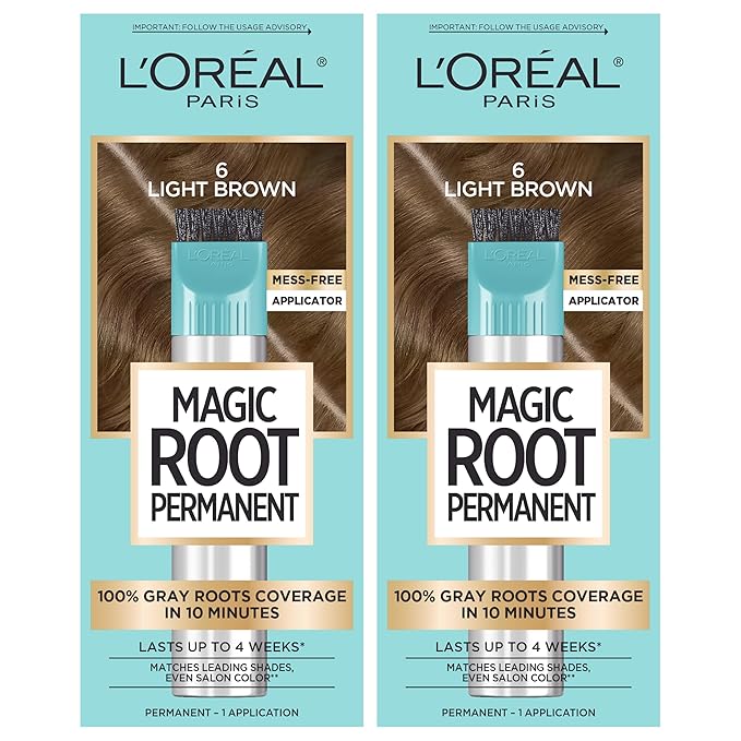 L’Oréal Paris Magic Root Permanent Hair Color, 10 Minute Hair Dye Kit to Rescue Roots with 100% Gray Hair Coverage, 6 Light Brown, 2 Pack (Packaging May Vary)