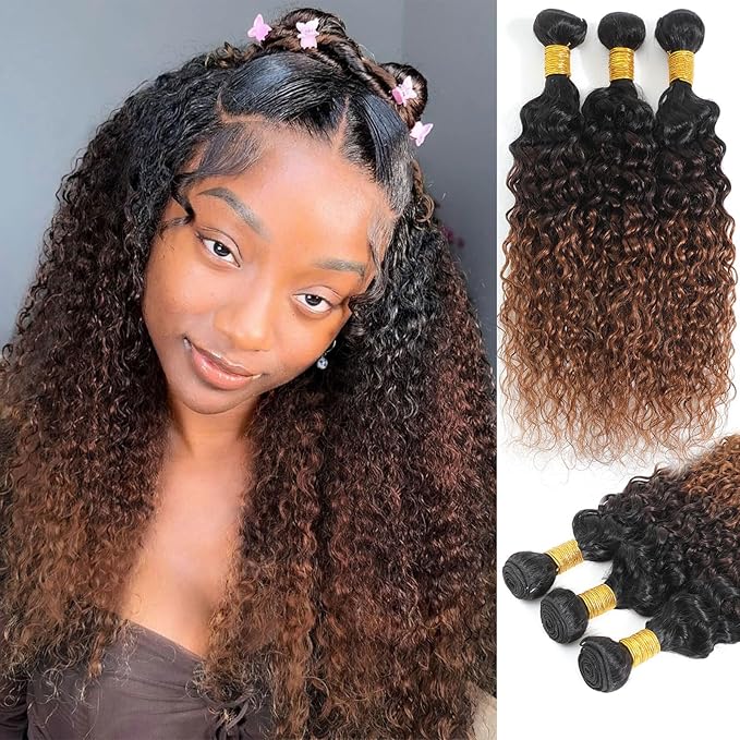 Ombre Bundles Human Hair Water Wave Chestnut Brown Ombre Water Wave Bundles T1B/2/30 Color 100% Real Human Hair Wavy Sew in Weft Weave 16 18 20 Inch
