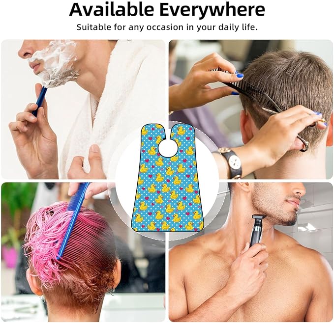 Ultimate Shaving Bib, Beard Trimming Apron with Hair Catcher, Pink Heart Polka Dots Blue Yellow Rubber Ducks