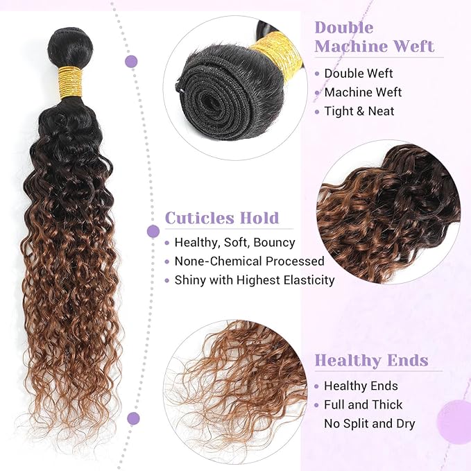 Ombre Bundles Human Hair Water Wave Chestnut Brown Ombre Water Wave Bundles T1B/2/30 Color 100% Real Human Hair Wavy Sew in Weft Weave 16 18 20 Inch