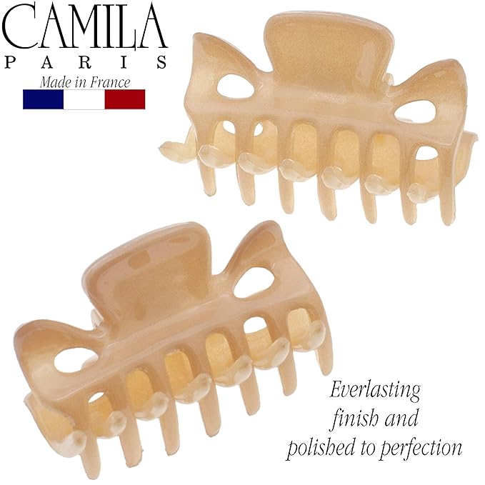 Camila Paris CP3047 French Hair Clip for Women, 1.5 inch Set of 2 Beige Girls Hair Claw Clips Jaw Fashion Durable Styling Hair Accessories for Women, Strong Hold No Slip Grip, Made in France
