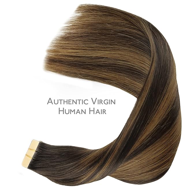 WENNALIFE Tape in Hair Extensions Human Hair, 20pcs 16 inch 50g Balayage Dark Brown Mixed Chestnut Brown Remy Tape Hair Extensions Real Human Hair Extensions Coloured
