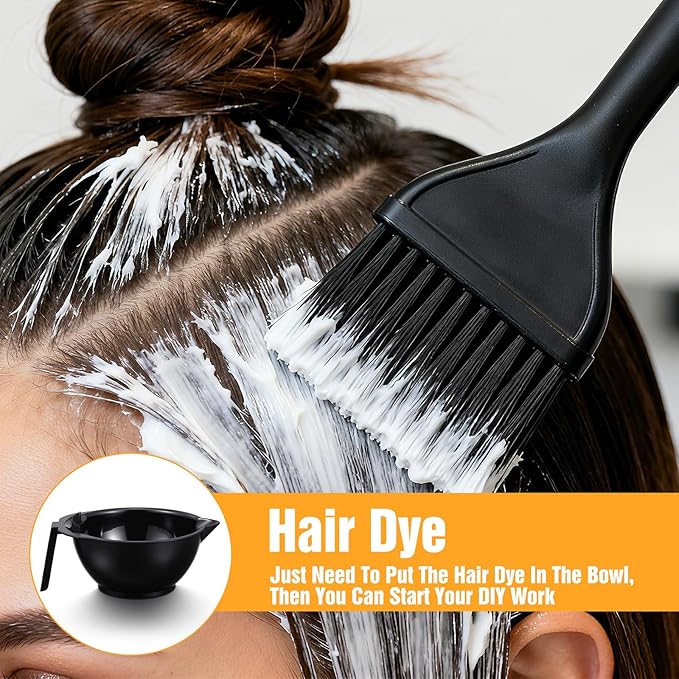 Hair Dye Bowl Set - 6 Black Hair Color Mixing Bowls with Measurements, Pour Spout, Handle & Combed Edge - Reusable Salon Hair Coloring Bowls for Professional or Home Use ﻿