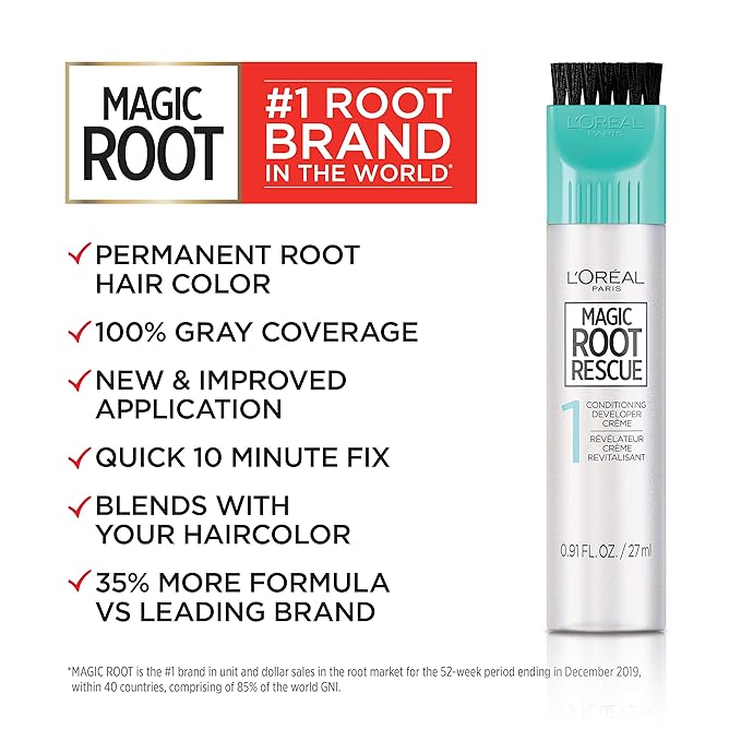 L'Oreal Paris Magic Root Rescue 10 Minute Root Hair Coloring Kit, Permanent Color with Quick Precision Applicator, 100 percent Gray Coverage, 4 Dark Brown, 1 kit (Packaging May Vary)
