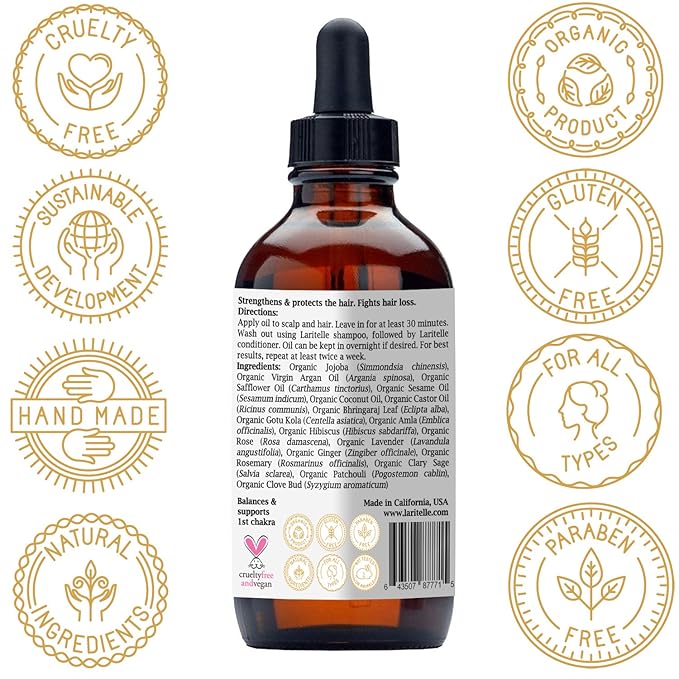 Laritelle Organic Hair Loss Treatment for Men and Women | Fortifying, Strengthening and Follicle Rejuvenating | Stops Hair Shedding, Promotes New Hair Growth | GMO-free. Vegan | 4 oz