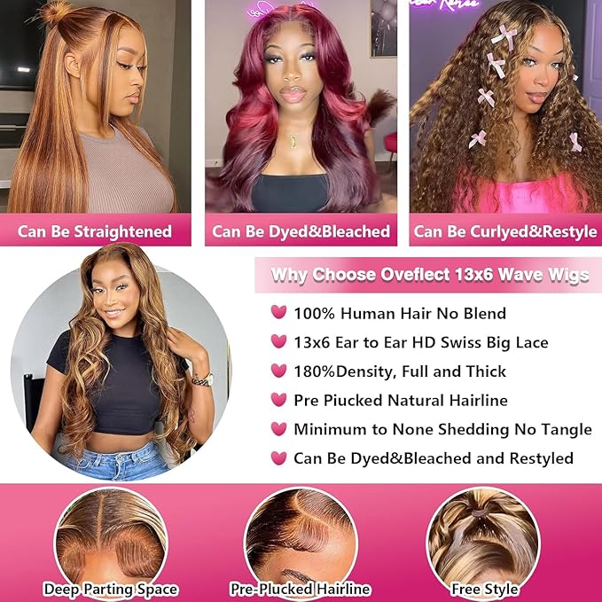 22 Inch 13x6 Lace Front Wigs Human Hair 200 Density P4/27 Highlight Ombre Body Wave HD Lace Front Wigs Human Hair Pre Plucked
