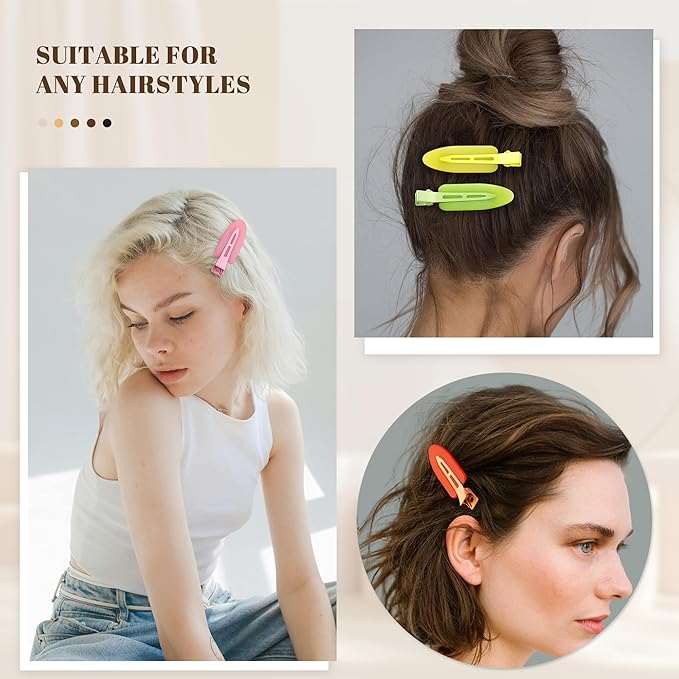 10 Pcs Creaseless No Crease No Bend Flat Hair Clips For Styling Non Slip Makeup Clips For Women Salon Hairstyle,Matte Green Pink Orange Yellow Rose Red