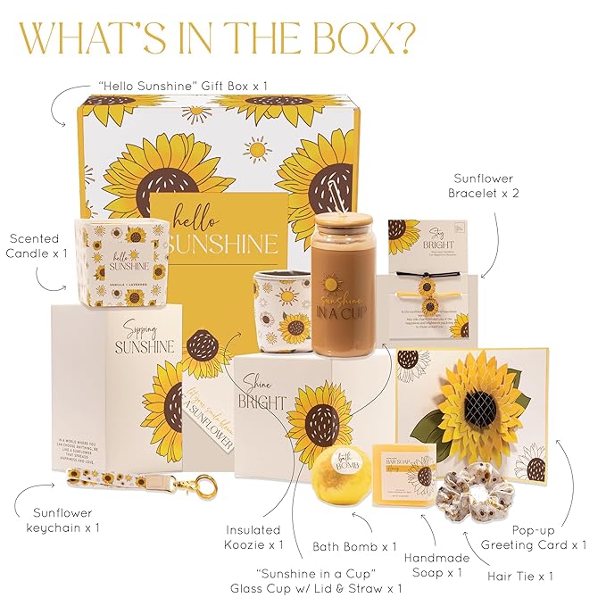 The Love Crate Co 10Pc Sunflower Gift, Spa Set | for Women, Get Well Soon Basket, You Are My Sunshine Care Package