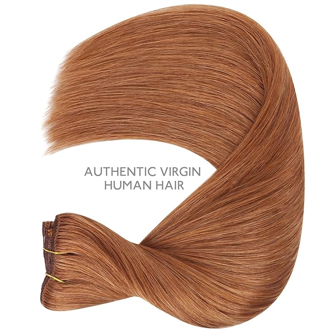WENNALIFE Clip in Hair Extensions Real Human Hair, 22 Inch 120g 7pcs Cinnamon Terra Copper Remy Hair Natural Double Weft