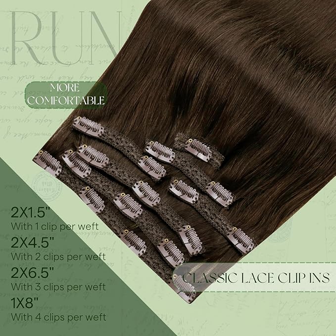 RUNATURE Clip in Hair Extensions Real Human Hair Thick 14 Inch 120g 7pcs Brown Clip in Hair Extensions for Women Straight Remy Hair Extension Clip Ins