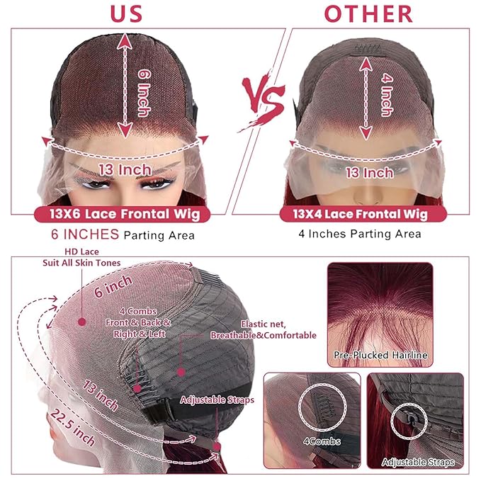 BVLBVL 20 Inch 99j 13x6 HD Lace Front Wigs Human Hair 250% Density Deep Wave Lace Front Wigs Pre Plucked Burgundy Wig Human Hair Wet And Wavy No Tangle No Shedding Triple Lifespan 3x