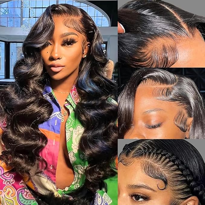 AMIRTY 250 Density 13x6 Lace Front Wigs Human Hair Pre Plucked Real Virgin Human Hair Wig Invisilbe Hairline Tiny Knots Body Wave HD Lace Frontal Wigs 3X Longer Lifespan 28 Inch