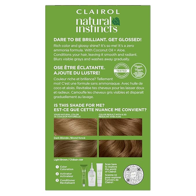 Clairol Natural Instincts Demi-Permanent Hair Dye, 6.5G Lightest Golden Brown Hair Color, Pack of 1