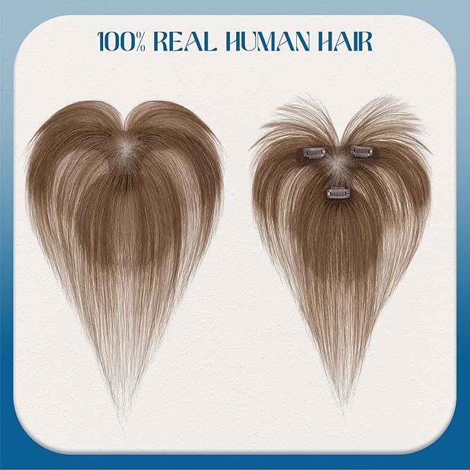 Hair Topper Human Hair Curtain Air Bangs Topper for Women,3.54x4.92 T-part Lace Base Real Human Hair Topper Hair Piece for Daily Wear(Air Bangs,Meduim Brown)