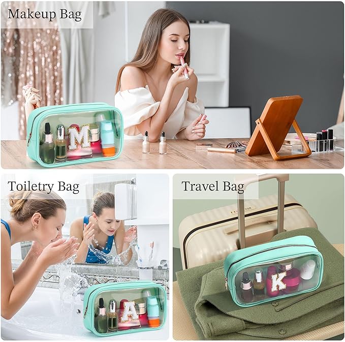 YOOLIFE Initial Clear Makeup Bag | Waterproof Large Travel Makeup Bag | Personalized Travel Beach Toiletry Bag | Car Organizer Essentials for Women Men | Teacher Girls Women Birthday Gifts Blue J