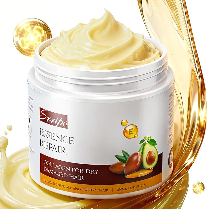 Collagen Hair Mask for Deep Conditioning, Keratin Hair Treatment with 4 Hydrolyzed Proteins, Moroccan & Avocado Oils Conditioner for Nourish, Calendula Gentian Extracts Care Dry & Damaged Hair