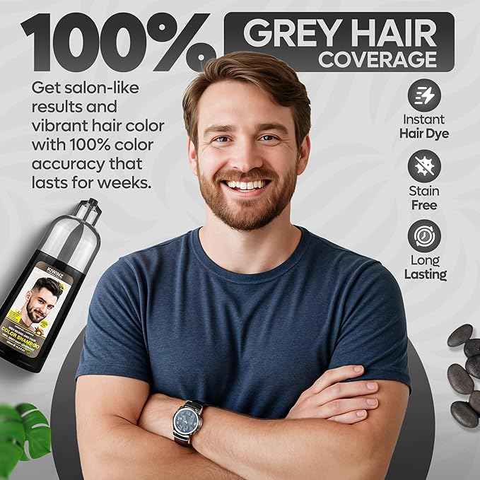 Light Brown Hair Color Shampoo for Men – 5 in 1 Hair Dye Shampoo for Grey Hair - Instant Hair Dye with 100% Color Accuracy with Natural Ingredients - Ammonia Free - 500ml