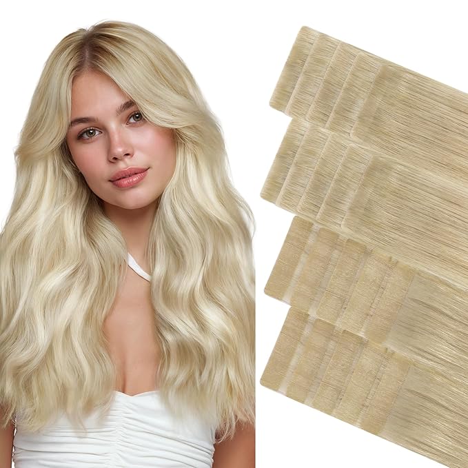 GOO GOO Invisi Edge Tape in Hair Extensions Human Hair, 18ET90A Natural Blonde Balayage10pcs injected with 10pcs classical tape ins, 16inch 50g, Virgin Remy Hair, Natural Look
