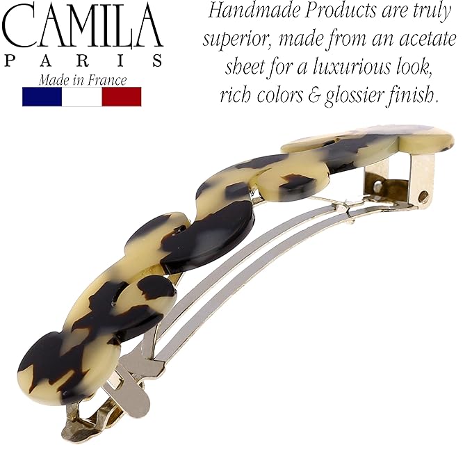 Camila Paris V105 French Hair Barrette Clip for Girls Handmade, Flow, Metal Clasp Strong Hold Grip Hair Clips for Women, No Slip and Durable Styling Girls Hair Accessories, Made in France