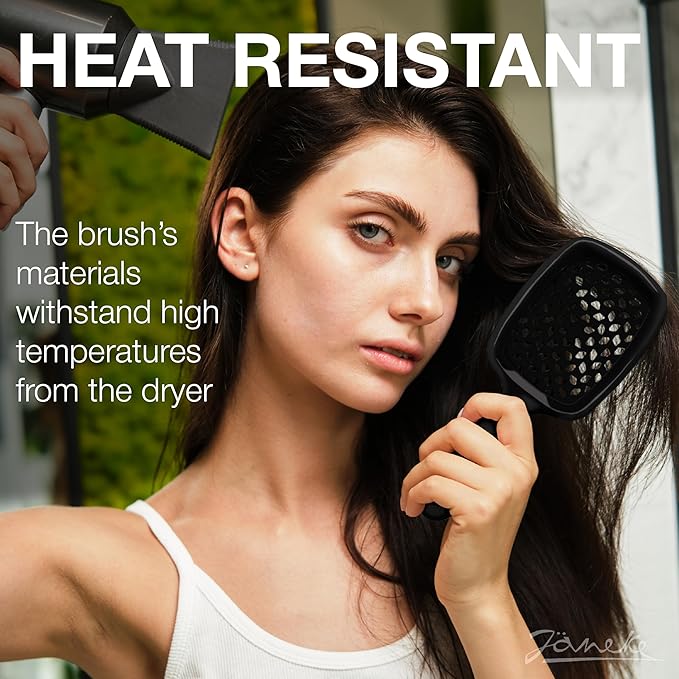 Janeke Superbrush Detangling Brush for Soft Smoothing Hair Brushing with Anti-Static Bristles - Vented Wet Hair Brush for Blow Drying Use - Perfect for Curly, Thick, Wavy, Fine Hair Types (Black)