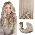 Pro2.0 Clip in Hair Extensions Real Human Hair 20inch 7pcs Color #18p1000 Ash Blonde with Bleach Blonde Remy Real Human Hair Extensions Clip ins 120g Thick Double Weft（#18P1000-20inch）