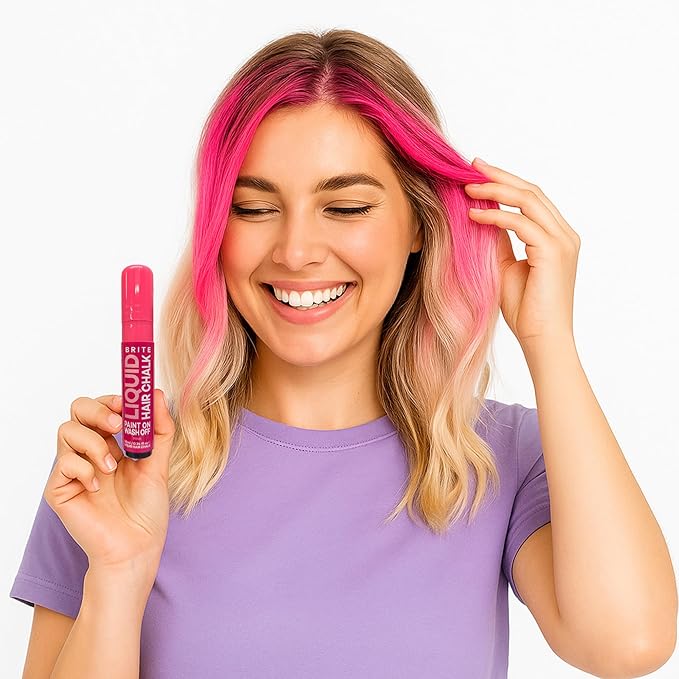 Brite Liquid Pink Hair Chalk | Cruelty-Free, Easy to Apply, & Washes Off Effortlessly | Vegan Temporary Hair Color | 0.34 Fl Oz