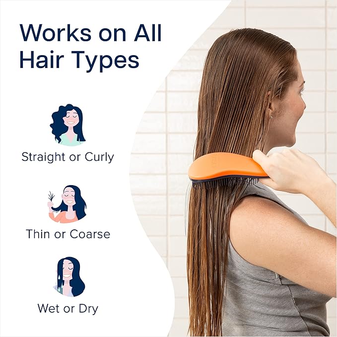 Crave Naturals Glide Thru Hair Brush - Detangler Brush for Curly, Straight, Wet or Dry Hair - Gentle Detangling Brusheses for Adults, Kids, Toddlers - Hair Accessories for Women, 7.5"x3" - Coral
