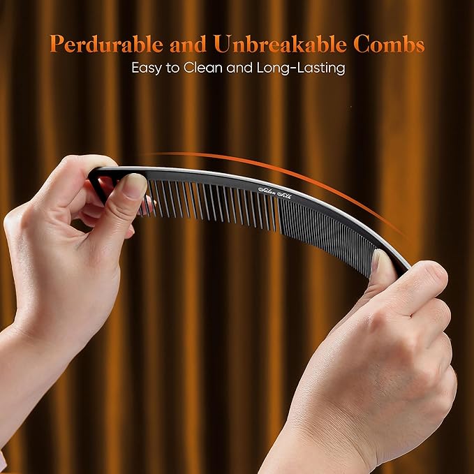 SALONSILK 4PCS Professional Comb Set, Wide Tooth Rat Tail Fine Tooth Hair Combs, Braiding Cutting Barber Styling Curly Parting Set for Men and Women