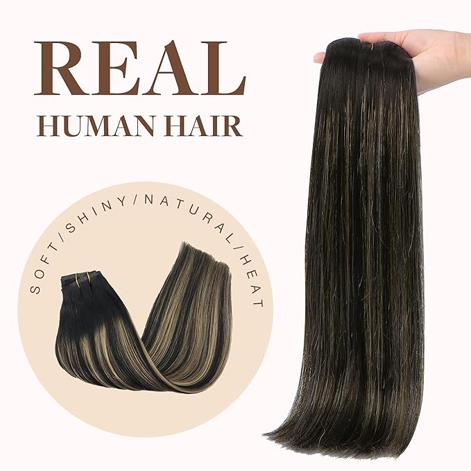 GOO GOO Clip in Hair Extensions Real Human Hair, Remy Human Hair Extensions Clip ins for Women, Natural Human Hair, 22inch 150g 7Pcs, 1B/16/1B Balayage Natural Black to Light Blonde