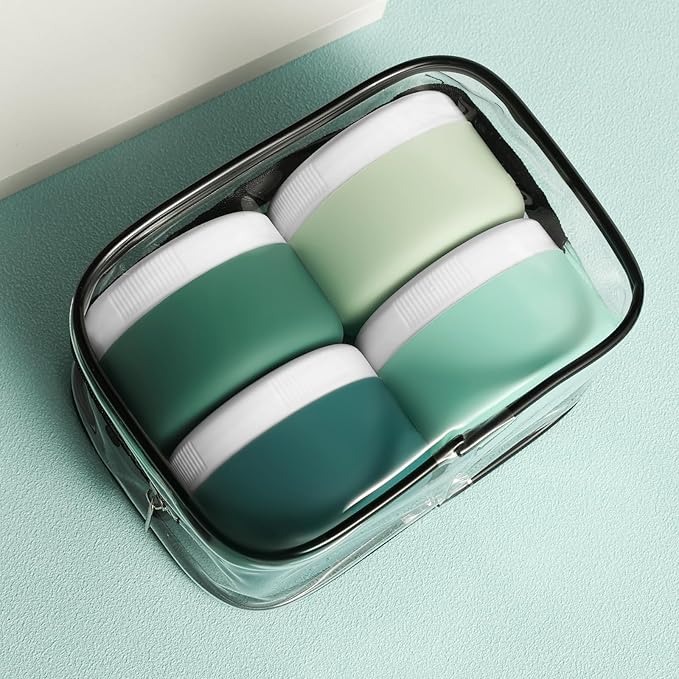 Travel Containers for Toiletries, Silicone Cream Jars BPA-Free, Leak-proof 3oz Travel Size Containers, Portable Size Silicone Jars with Lid for Cosmetic Face Hand Body Cream (4 Pack)