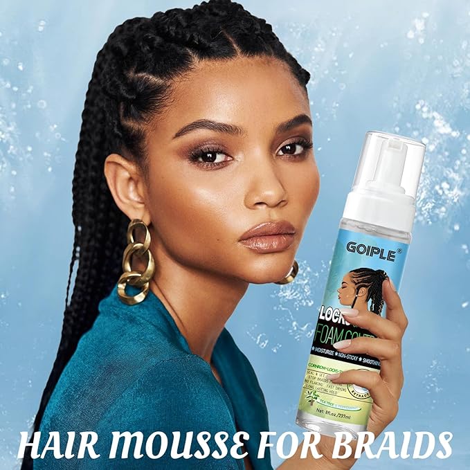 8 fl oz Braid Foam Control Mousse Braiding Hair Mousse for Braids Twist, Locs, No Flake Extra Hold High Shine Style & Moisturizes, Nourishes, Lightweight, Smooth, No Greasy Tea Tree