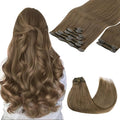 GOO GOO Clip in Hair Extensions Real Human Hair, Remy Human Hair Extensions Clip ins for Women, Natural Human Hair, 16inch 150g 9Pcs, 5 Light Ash Brown