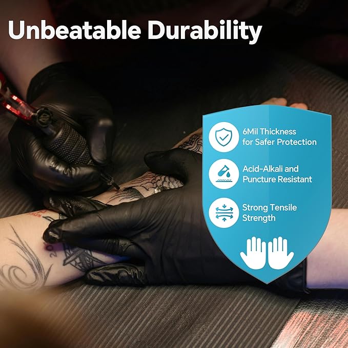 HEAVY DUTY 6 Mil Nitrile Black Gloves Disposable Latex Free Rubber Cooking Cleaning Food Prep Tattoo Gloves 1000PCs