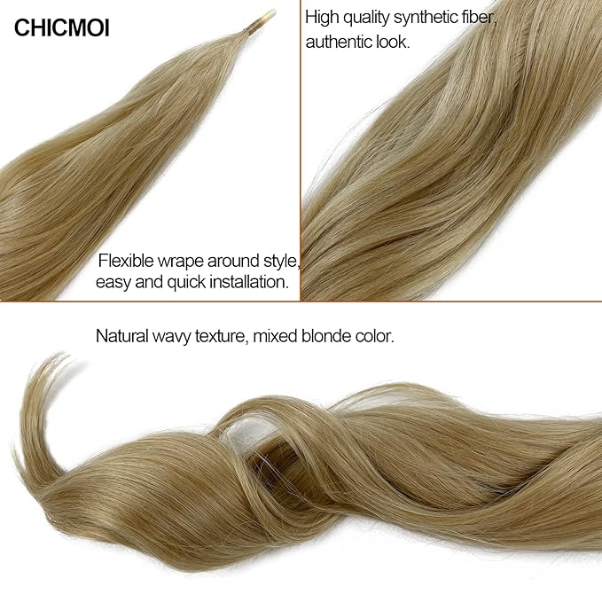 Chicmoi Blonde Ponytail Extainson 32 Inch Flexible Wrap Around Ponytail Hair Extension Long Wavy Pony Tails hair Extension Synthetic Hairpieces For Women and Girls