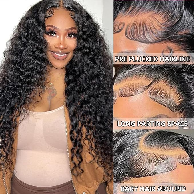 30 Inch Deep Wave Lace Front Wigs Human Hair 13x6 HD Lace Front Wigs Pre Plcked Curly Wig for Women 200% Density Water Wave Lace Front Wigs With Baby Hair