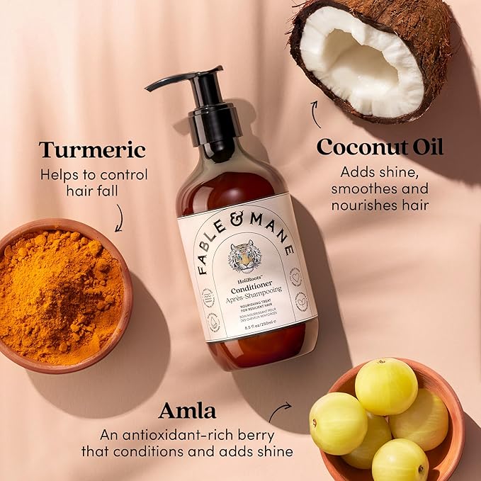 Fable & Mane Hydrating Conditioner, Nourishes Dry, Damaged Hair. Reduces Frizz with Turmeric and Coconut Oil. For Medium to Thick Hair Types