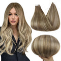 Full Shine Tape in Hair Extensions Human Hair Short 12Inch Blonde Adhesive Tape in Extensions Color 6 Fading to 6 Brown and 60 Platinum Blonde 30G 20Pcs Remy Seamless Tape in Balayage Hair Extensions