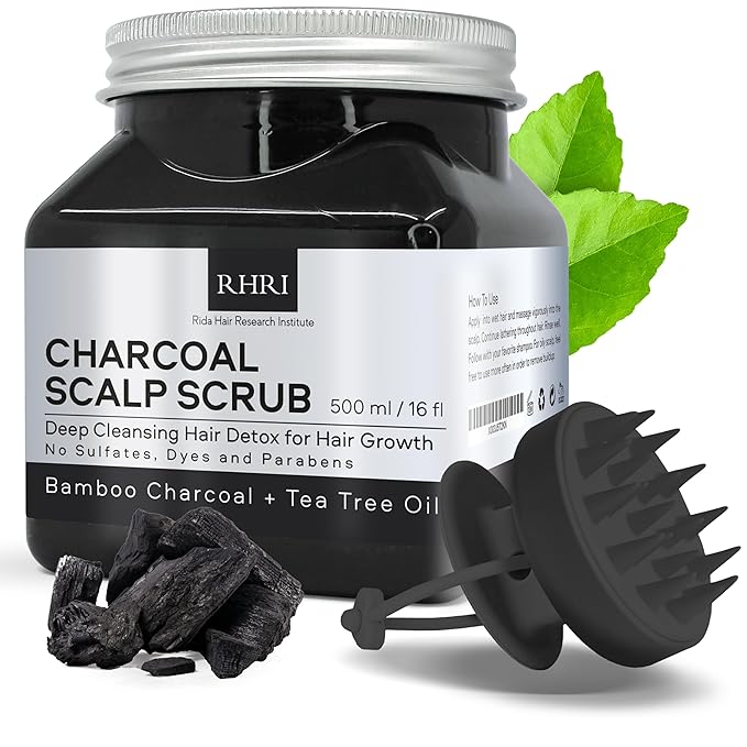 Sulfate-Free Charcoal Scalp Scrub with Bamboo Charcoal & Tea Tree Oil | Exfoliating Hair & Scalp Treatment for Detox, Dandruff & Build-Up | Scalp Exfoliator Scrub ( 16 Fl Oz )