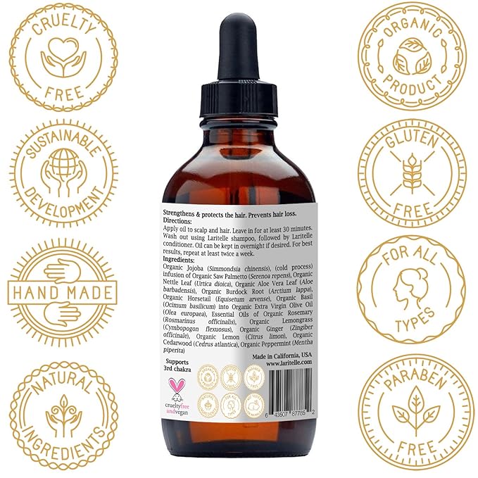 Laritelle Organic Hair Loss Prevention for Men & Women 4 oz | Prevents Hair Shedding, Promotes New Healthy Hair Growth & Scalp Health | Rosemary, Lemongrass, Ginger & Cedarwood | GMO-free. Vegan