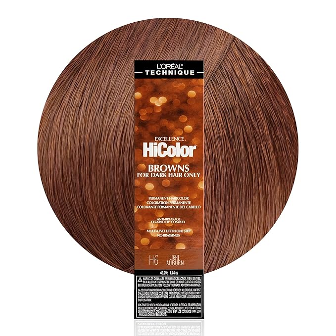 L'OREAL TECHNIQUE HiColor Browns & Blondes Permanent Hair Color - Lifts Dark Hair in One Step Leaving No Brassiness, Rich and Smooth Creme Formula, Intense & Long-Lasting, H6 Light Auburn