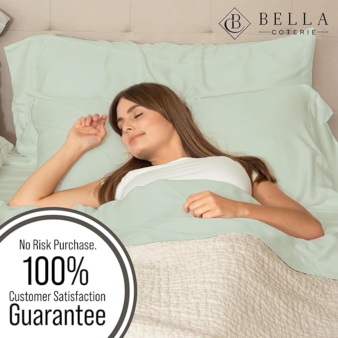 Bella Coterie | Luxury Bamboo Viscose Queen Size Pillowcase Set | 100% Organically Grown | Ultra Soft | Cooling | 2 Pcs [Sea Glass]
