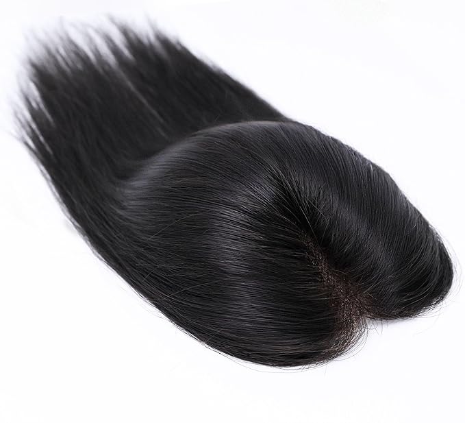 8x11cm Breathable Hair Topper, 12 inches 35g 120% Density Real Human Hair, 3 Non-Slip BB Clips, Wearable on Left, Right & Middle Part, Versatile Styling for Hair Loss & Volume Boost (Black)