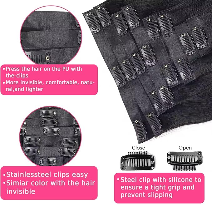 Body Wave Seamless Clip In Hair Extensions Real Human Hair Clip Ins 100% Unprocessed Human Hair Extensions 8pcs with 18Clips Per Set 120g(20inch,Natural Black)