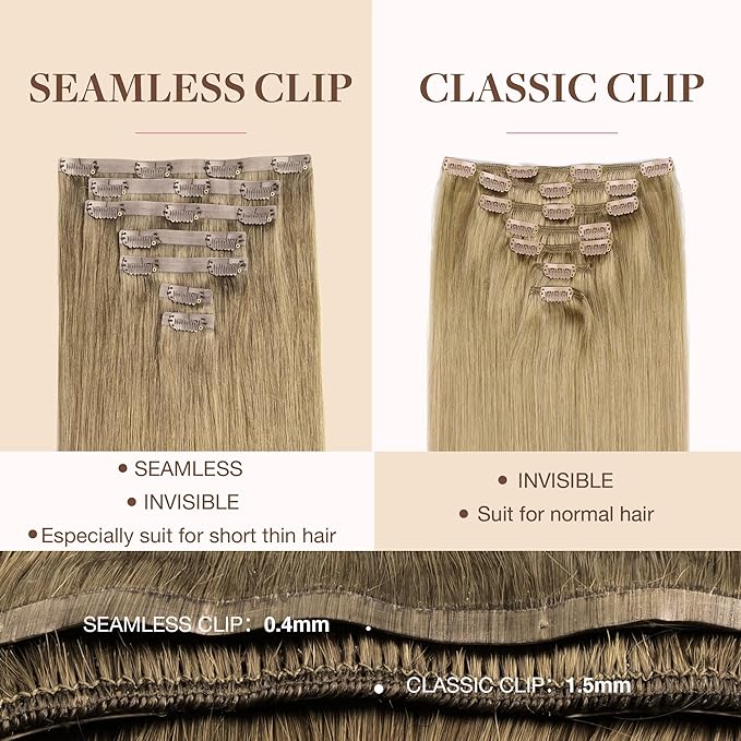 GOO GOO Clip in Hair Extensions Real Human Hair, Remy Human Hair Extensions Clip ins for Women, Natural Human Hair, 20inch 110g 7Pcs, 7 Bronde