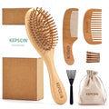 3PCS Solid Wooden Hair Brush and Small Wood Comb, Detangling Brush with Natural Bristles, Portable Scalp Massage Kit for All Hair Types, Wood Haircare Gift for Women/Men