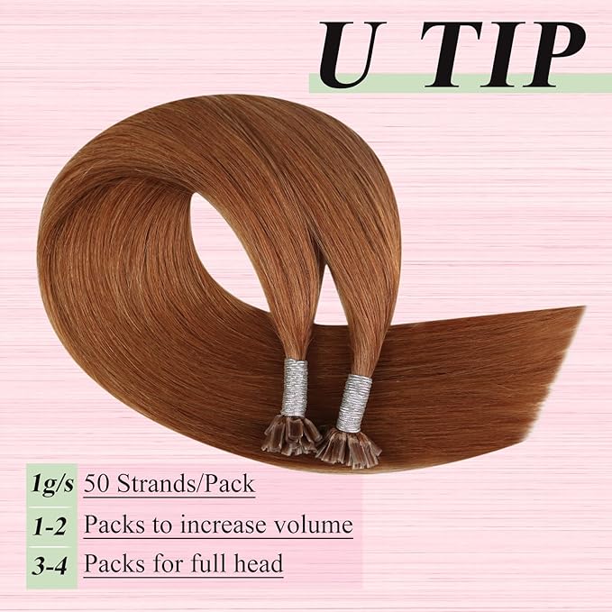 YoungSee U Tip Hair Extensions Copper UTip Hair Extensions Human Hair Copper Silky Straight 16In 50s/50G